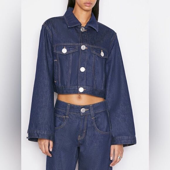 Frame Mid Denim Jean Blue Jacket Wide Sleeves Size S - Picture 4 of 11